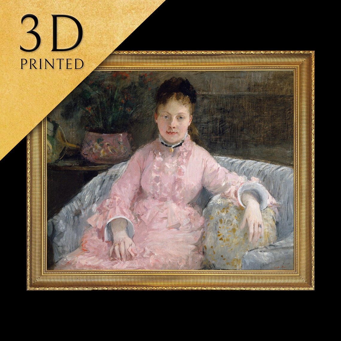 Young Woman in Pink Dress Impressionist Portrait Seated Art Print