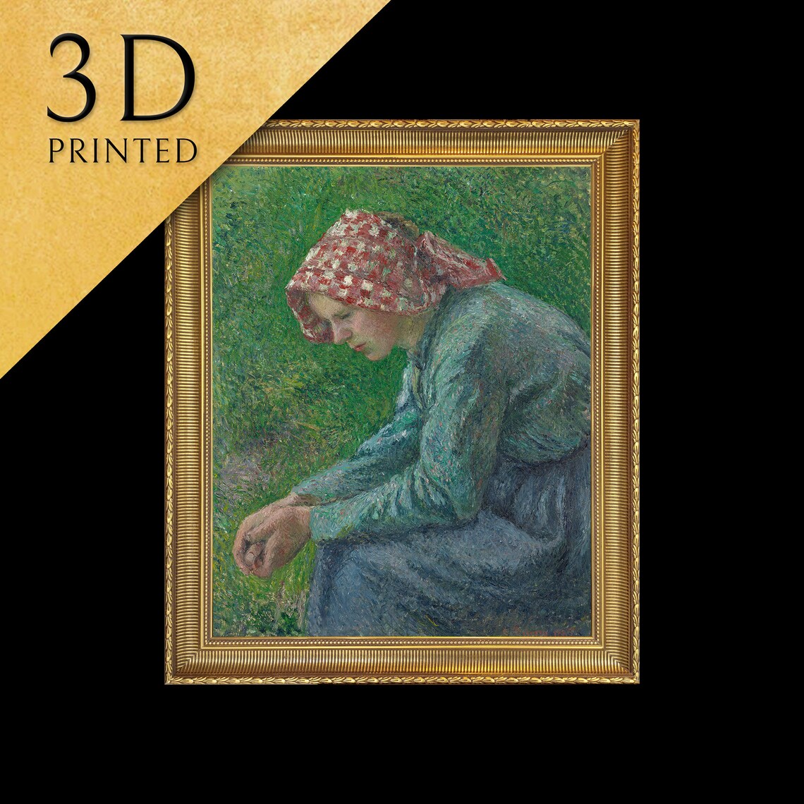 Camille Pissarro Seated Peasant Woman Red Scarf Portrait Textured Print