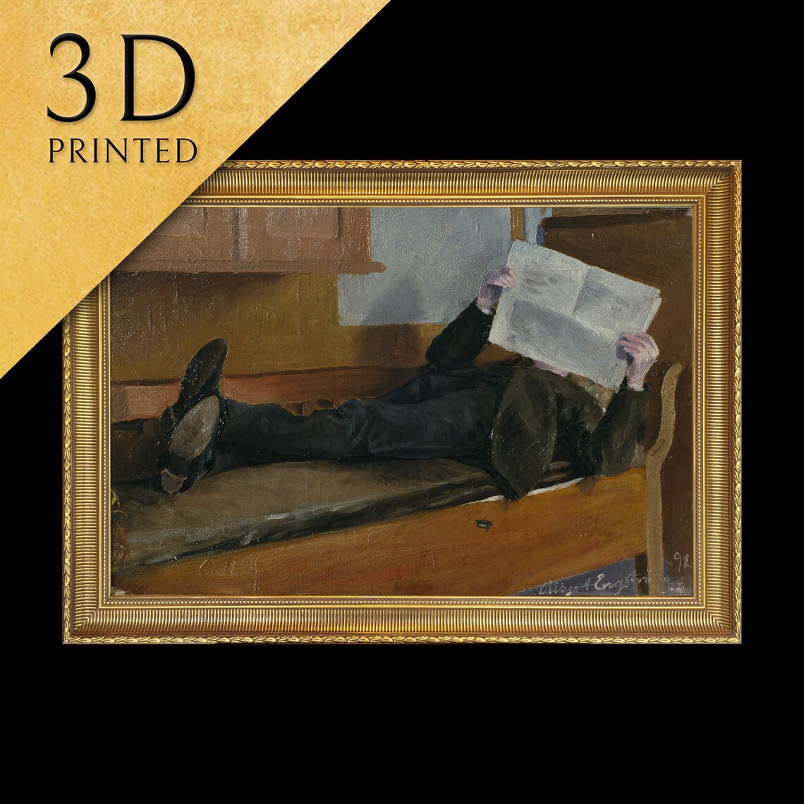 Albert Engstrom Gentleman Relaxing and Reading a Newspaper Daybed Poster