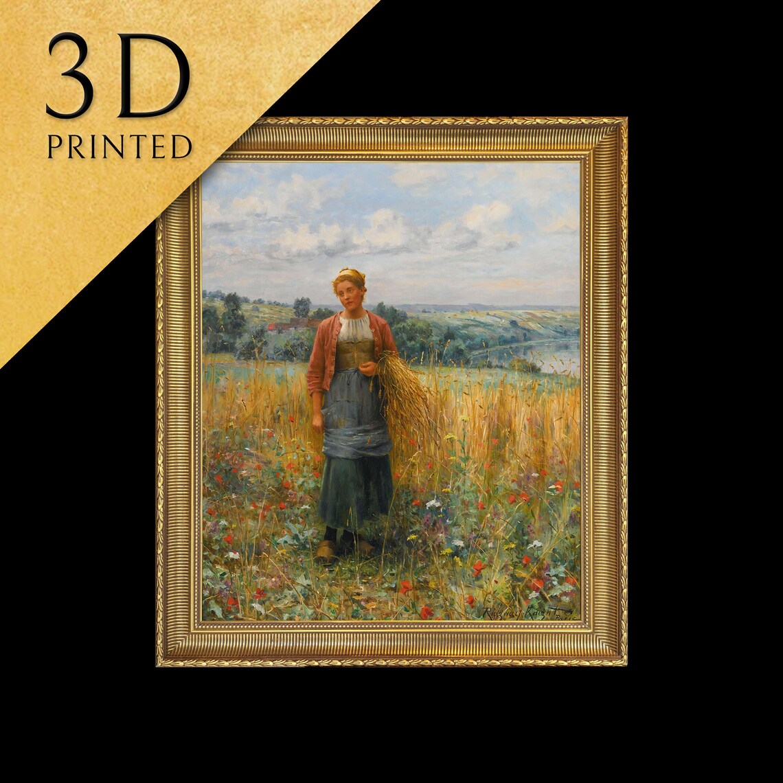 Daniel Ridgway Knight Jeannine Gleaning Wheat Field Textured Print