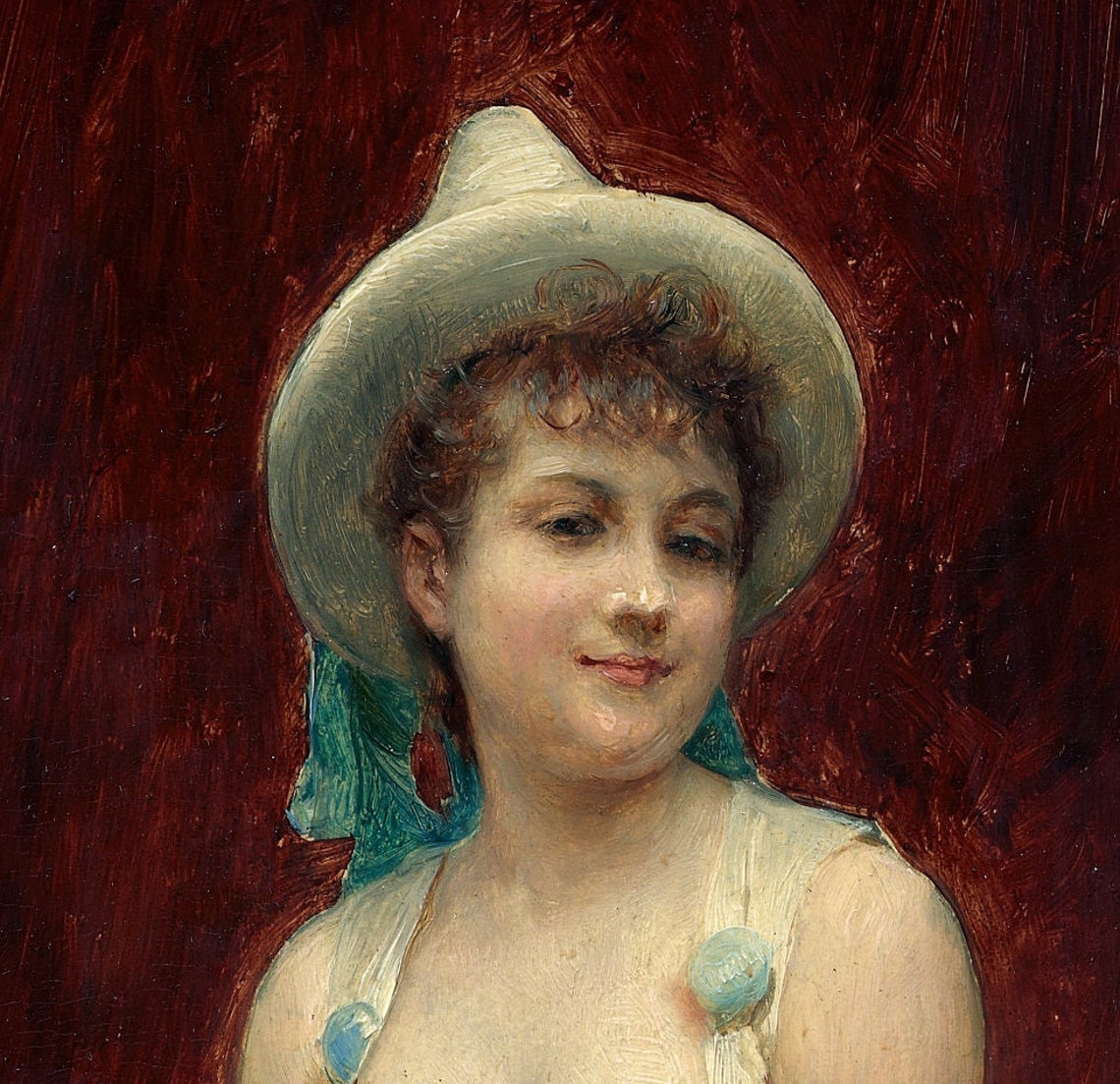Daniel Morillo Pierrette Woman In White Hat And Gown Portrait Wall Art - Image 3