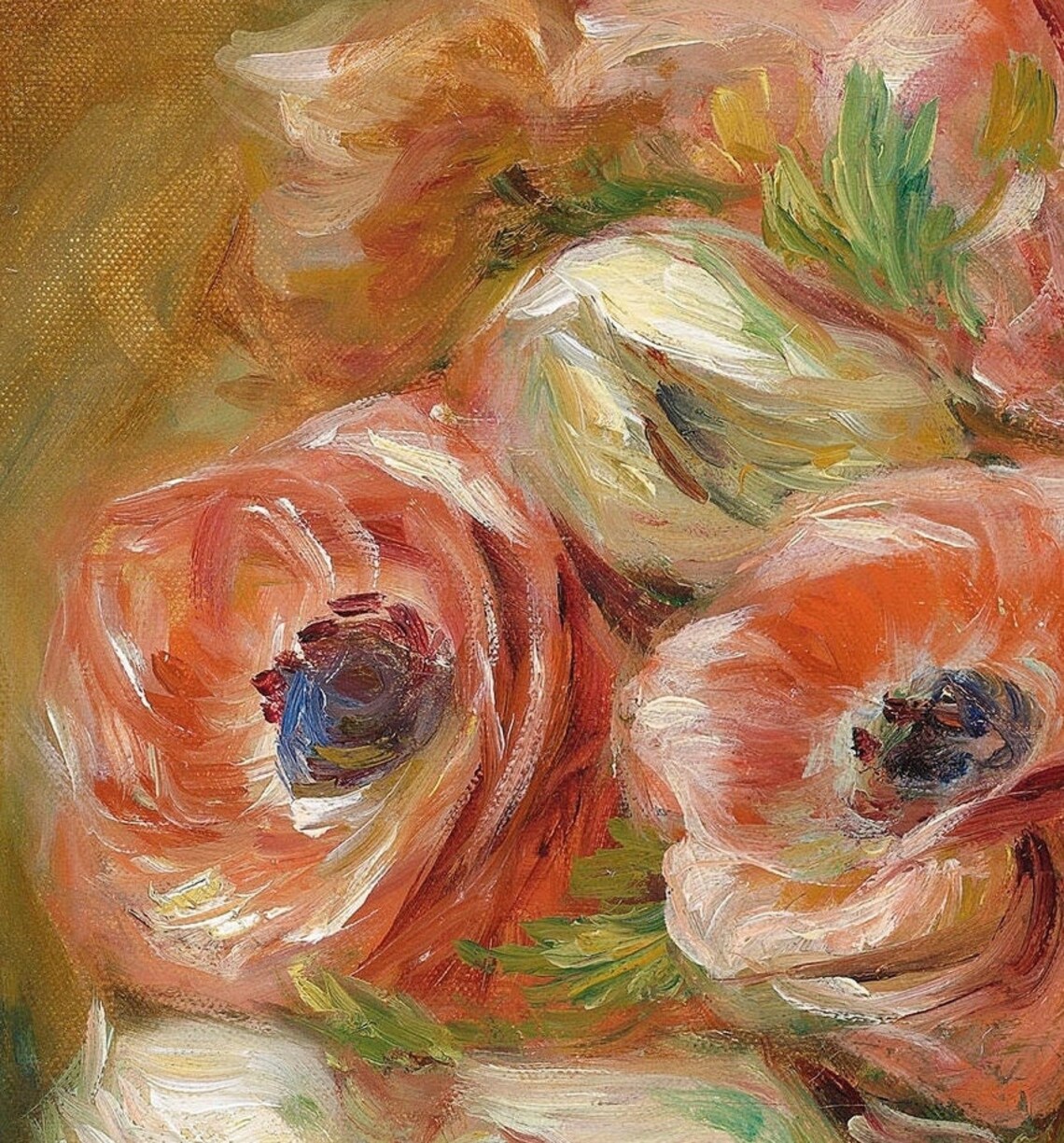 Renoir Pink Anemones in a Green Vase Floral Still Life Poster - Image 3