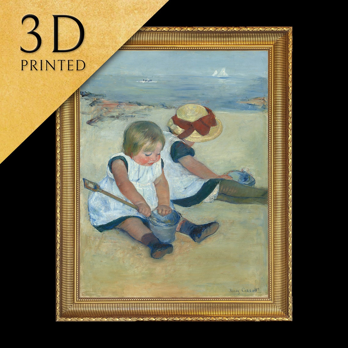 Mary Cassatt Two Children Playing on the Beach Seaside Art Poster