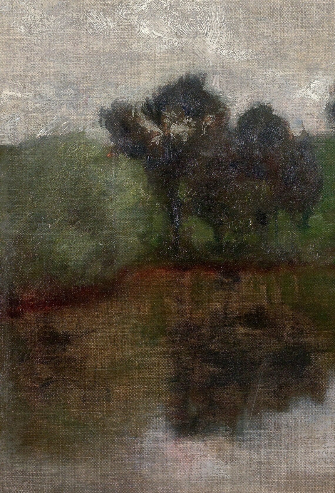 Dark Trees Mirrored in a Still Pond at Dusk Landscape Art Poster - Image 3