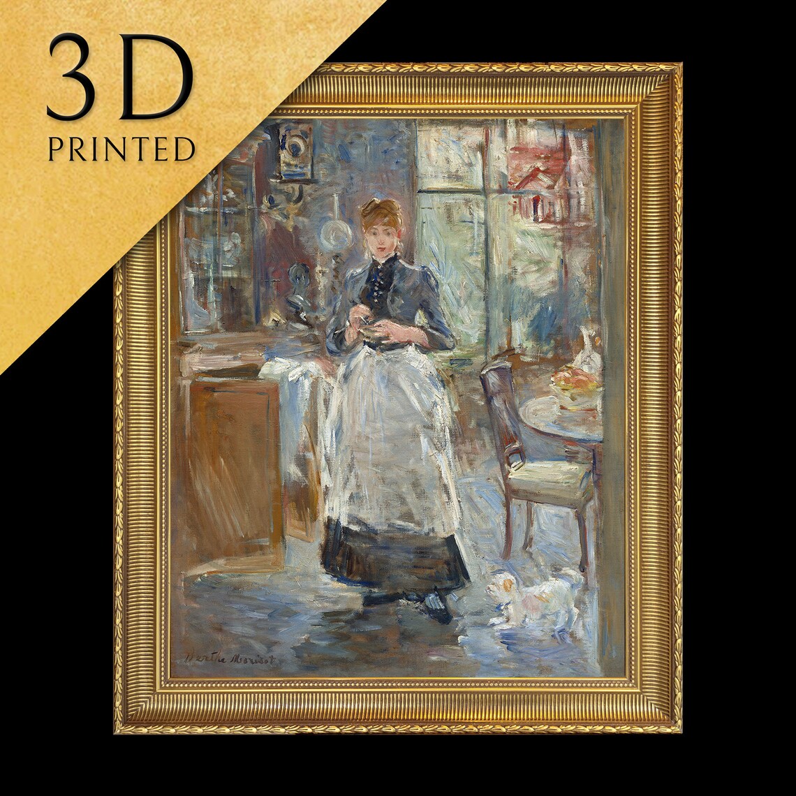 Berthe Morisot In the Dining Room Kitchen Woman Small Dog Art Poster