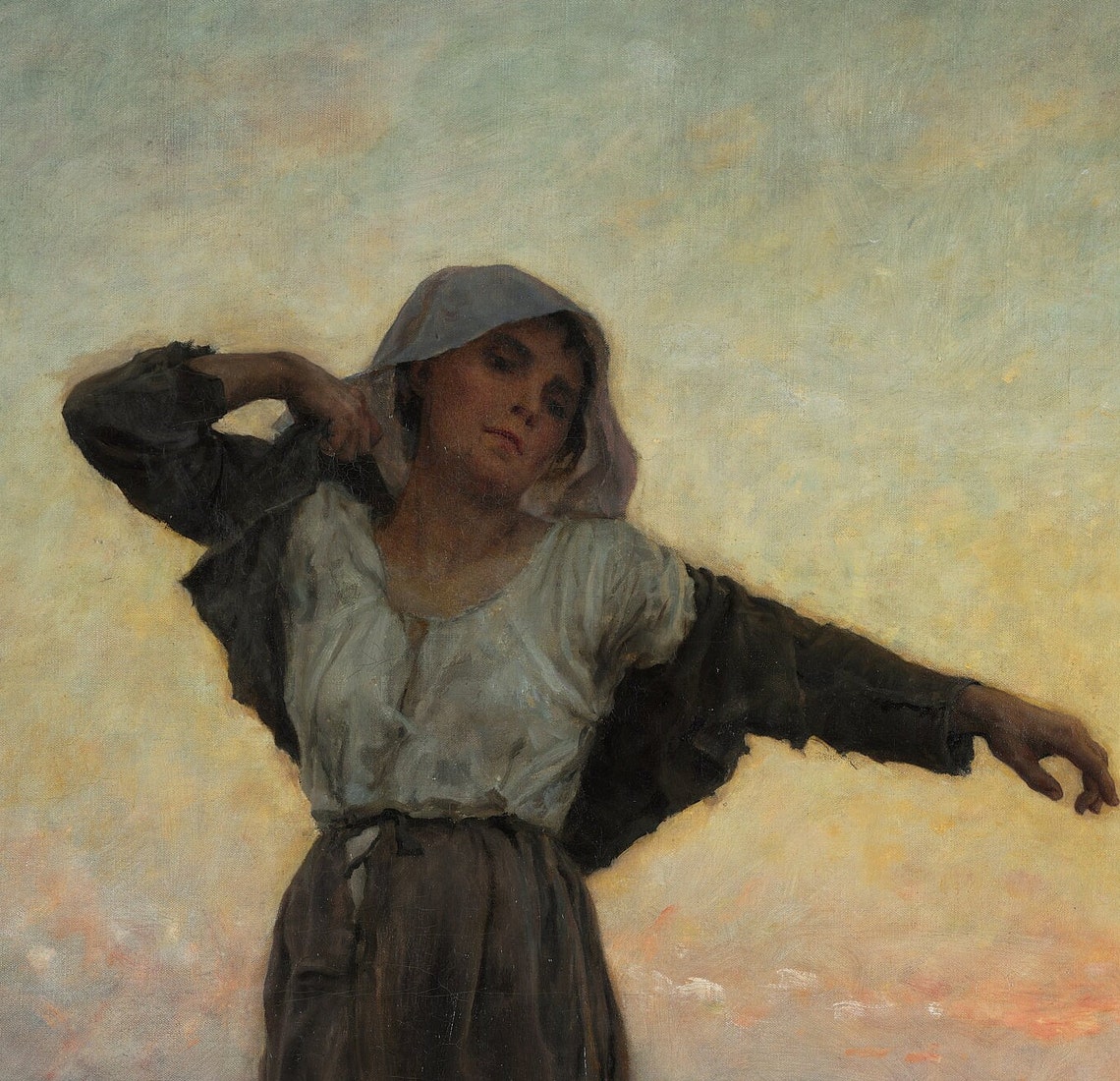Jules Breton Tired Gleaner Sunset Field Peasant Woman Poster - Image 3
