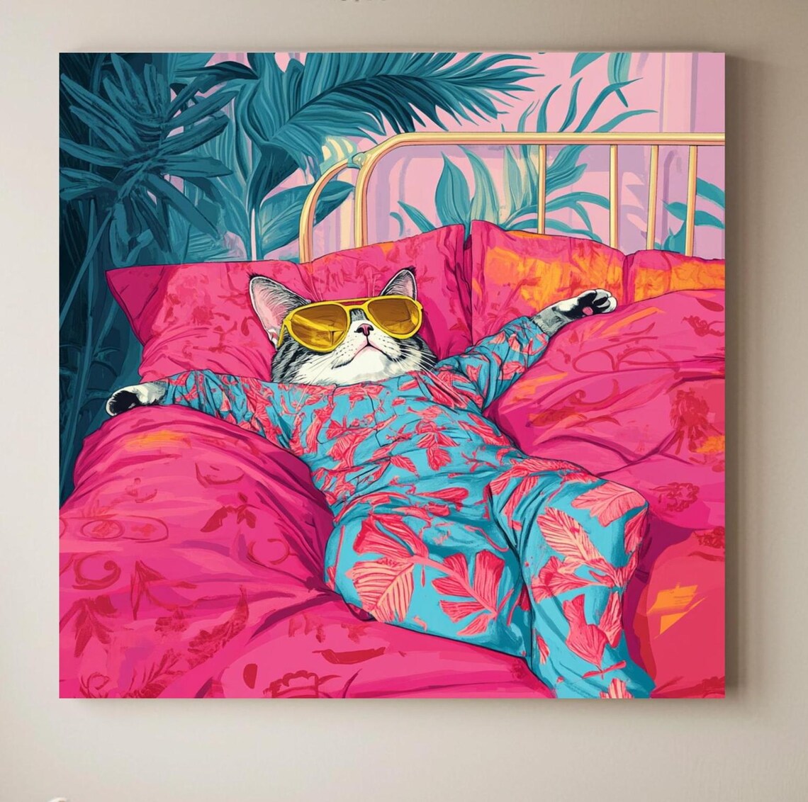 Funny Cat, Maximalist Bedroom Decor, Art Print