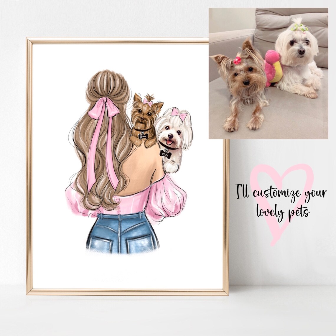 Custom Dog Mom Drawing From Photo Art Print