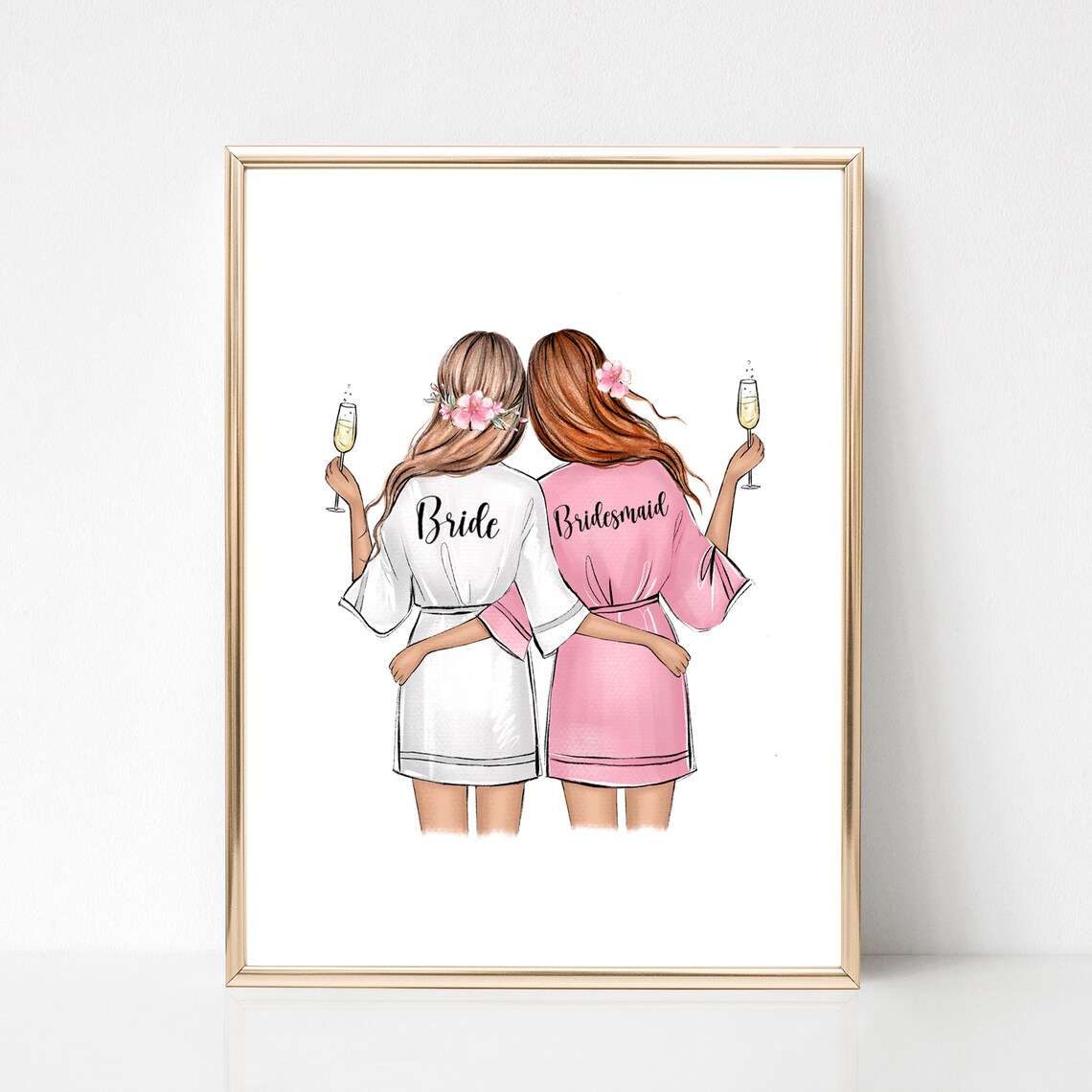 Bride and Bridesmaid Robes Champagne Fashion Illustration Poster