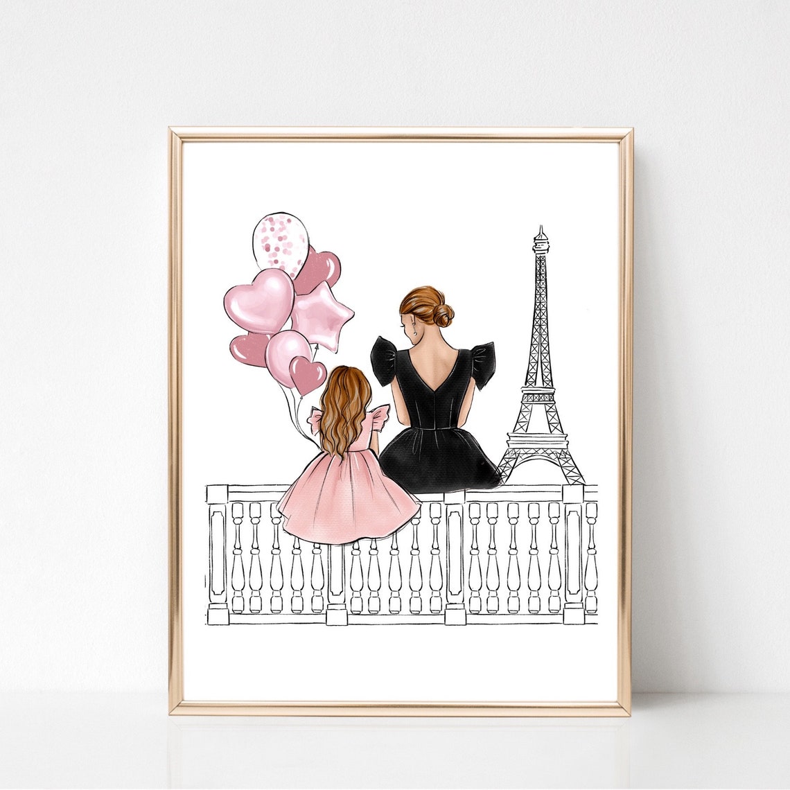Personalized Mom and Daughter Paris Eiffel Tower Balloon Poster - Image 2