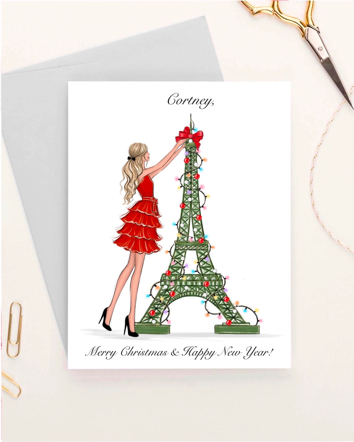 Personalized Christmas In Paris Greeting Card Print