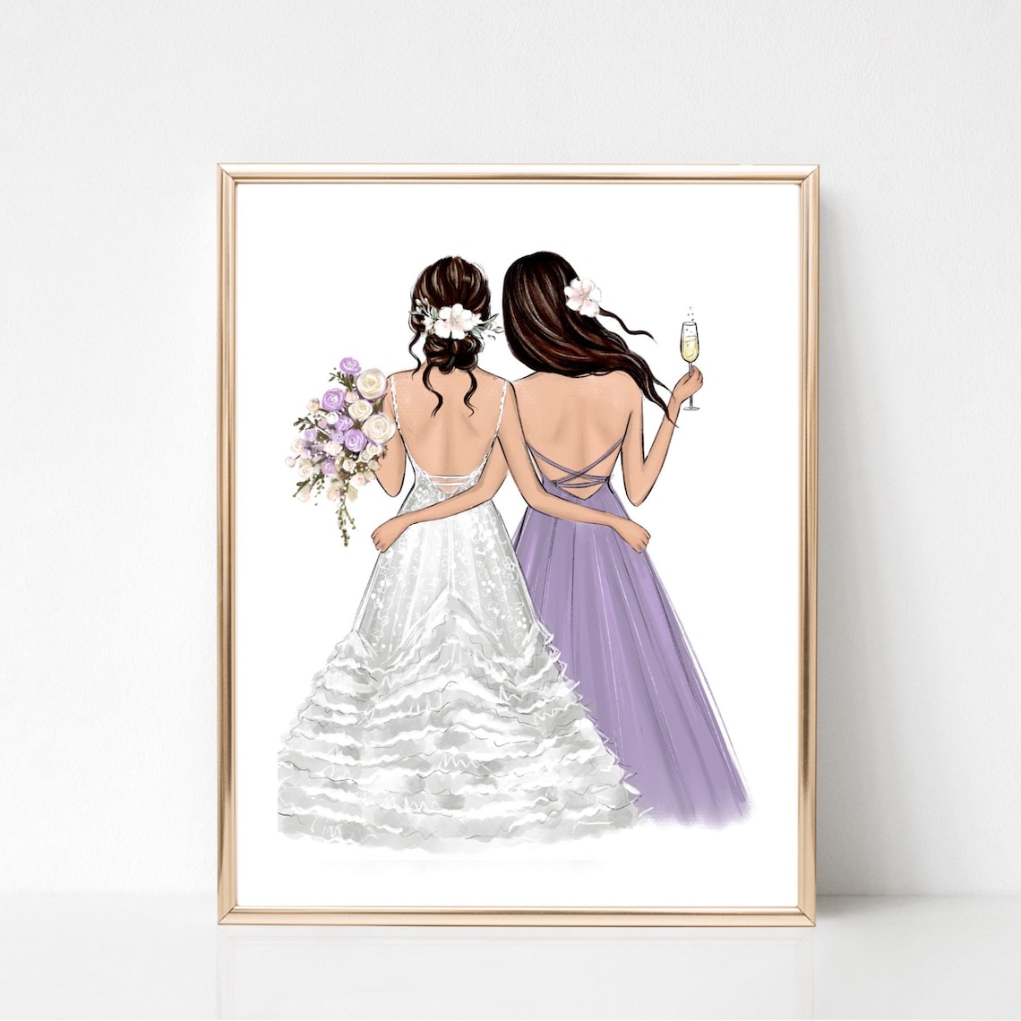 Custom Bride And Bridesmaid Portrait Art Print - Image 4
