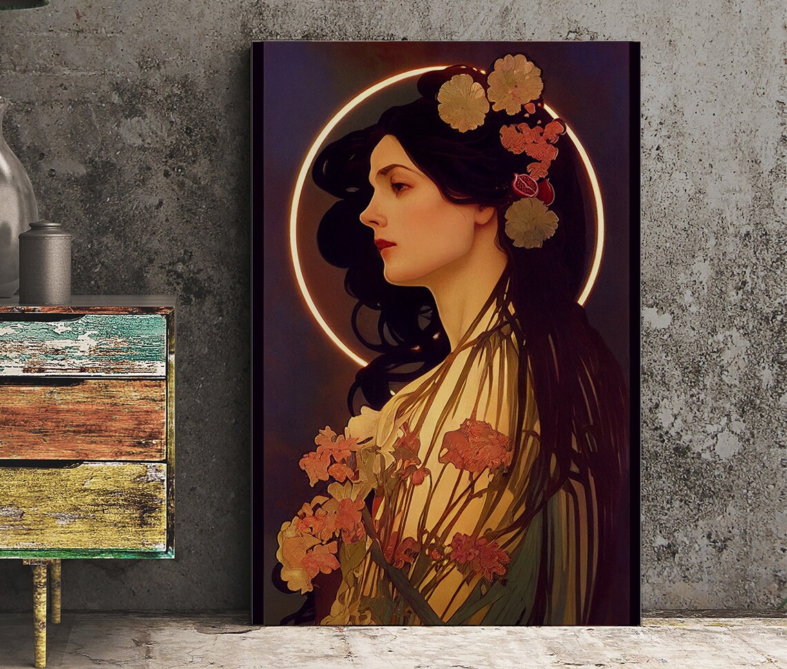 Persephone Greek Goddess Poster, Mucha-Inspired