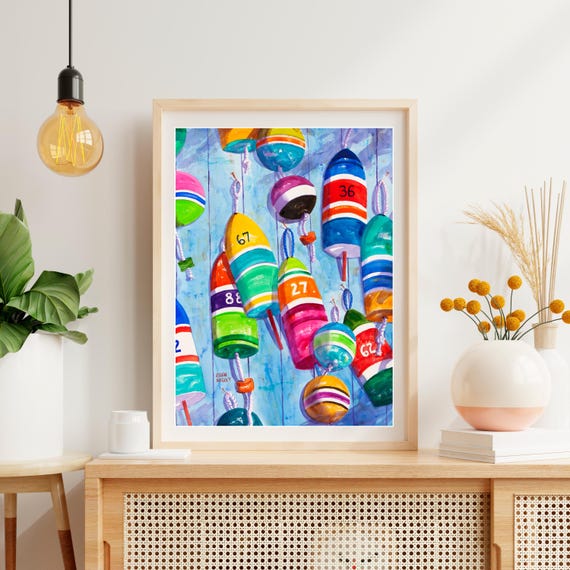 Lobster Buoy Watercolor Art Print, Coastal Decor