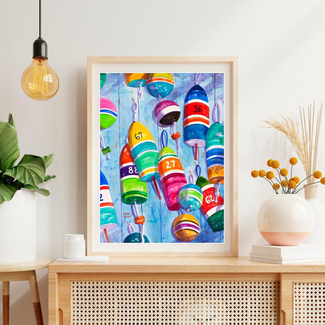 Lobster Buoy Watercolor Art Print, Coastal Decor