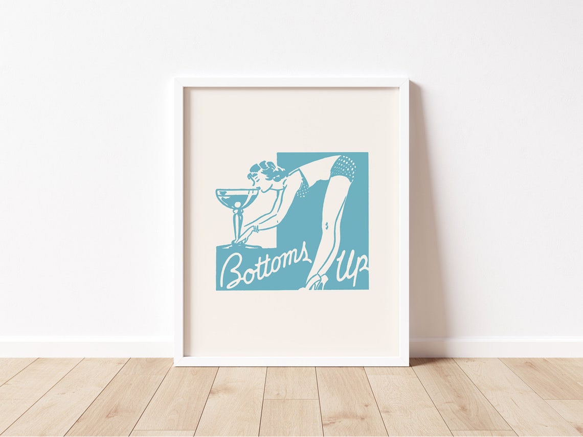 Bottoms Up Print Vintage Cocktail Print Vintage Bar Cart Print 1950s Aesthetic Retro Girl Poster Cheers Wall Art Retro Drink Art Print - Image 2