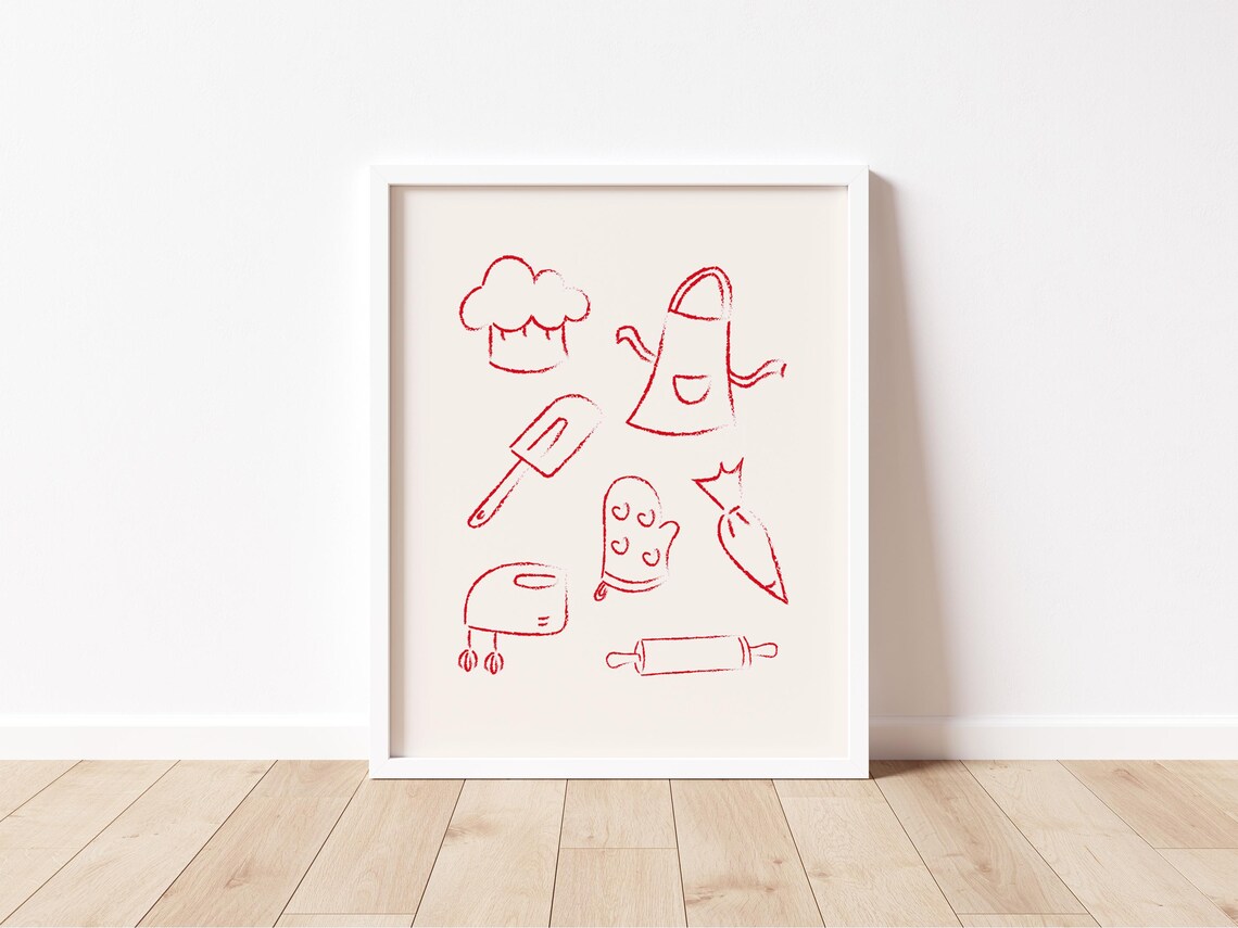 Kitchen Tools Poster Utensils Wall Art Hand Drawn Kitchen Print Kitchen Illustration Modern Kitchen Decor Chef Print Cute Cooking Art - Image 2