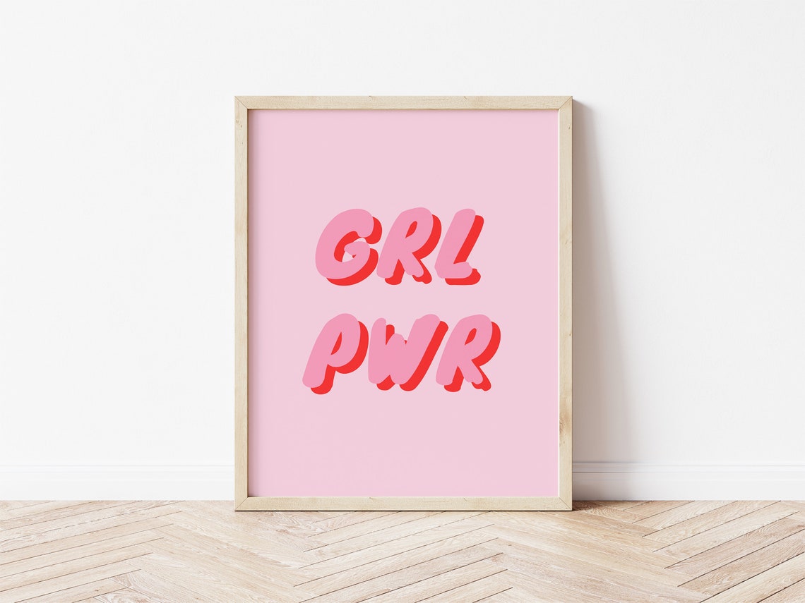 Girl Power Print Grl Pwr Pink Red Feminist Print Girl Room Decor Preppy Wall Art Inspirational Quote Art Empowering Wall Art - Image 2