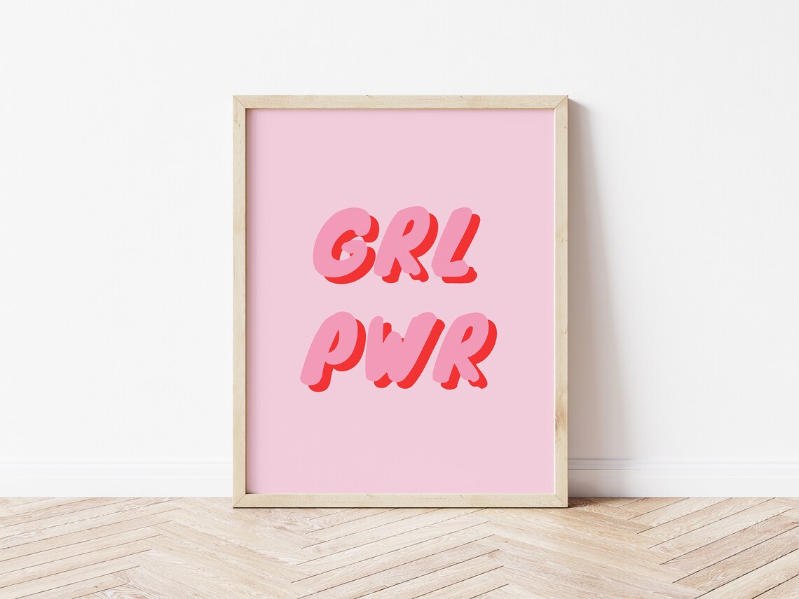 GRL PWR Pink Retro Feminist Girl Power Typography Room Print - Image 2