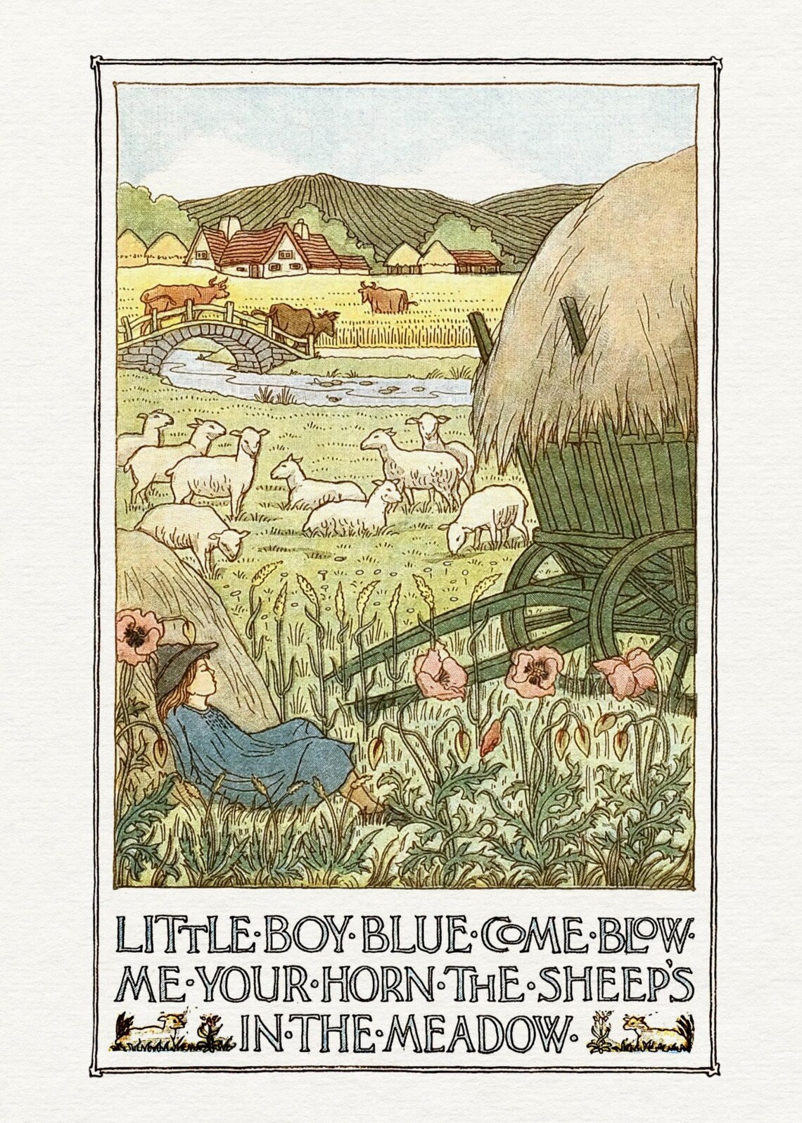 Vintage Nursery Rhyme Art Print, Little Boy Blue