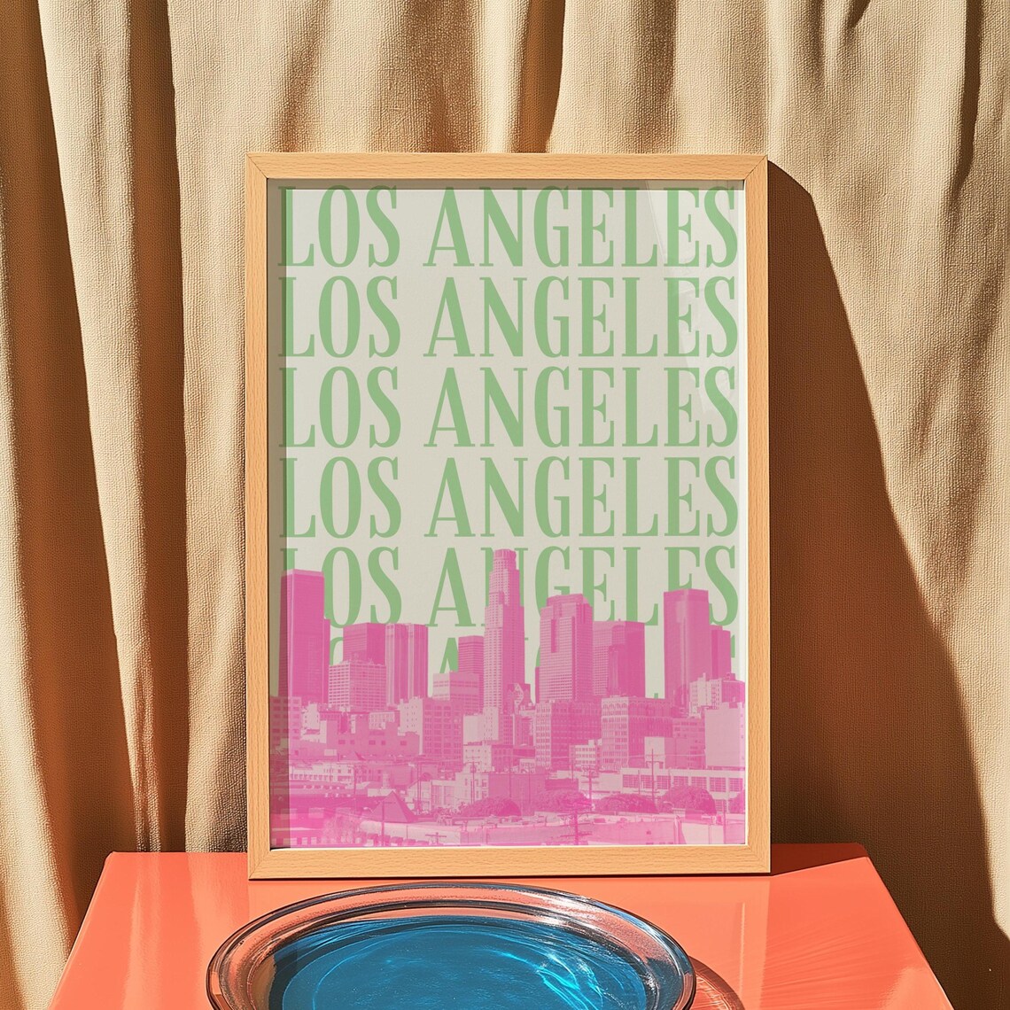 Los Angeles Retro Travel Poster, Downtown Skyline