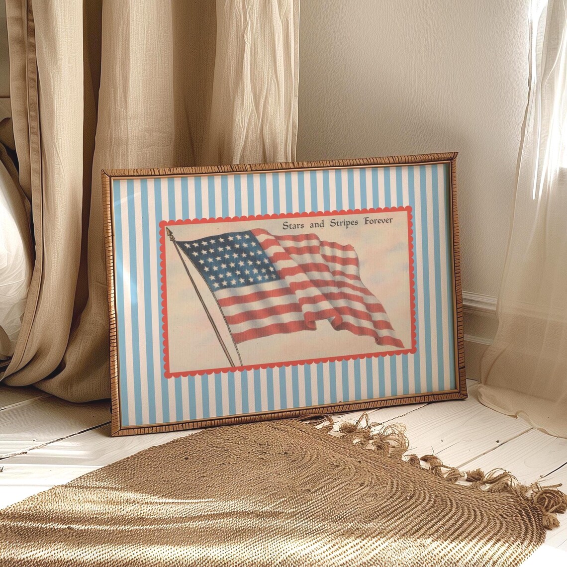 Vintage Flag Art Print, Retro USA Striped Poster