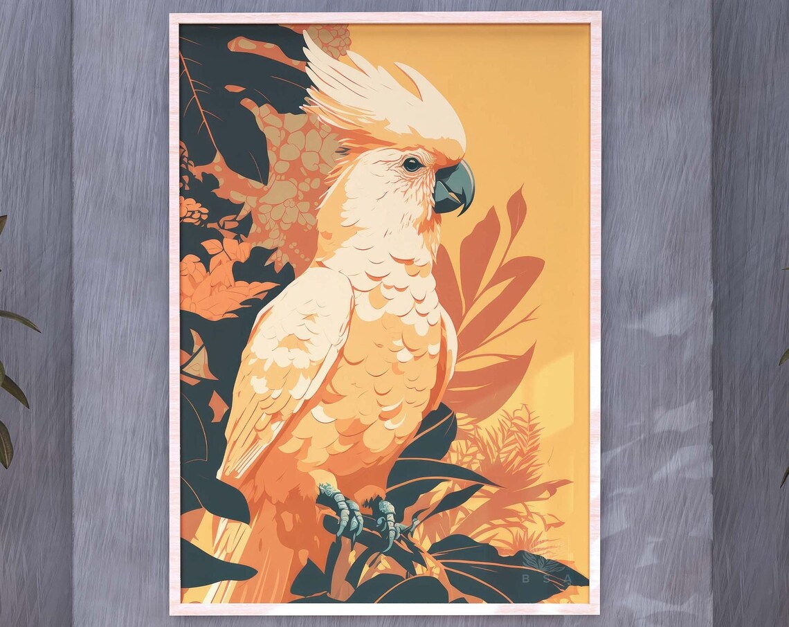 Summer Floral Cockatoo Bird Poster Print, Gauguin-Inspired