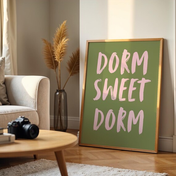 Dorm Sweet Print Green And Pink Poster Decor Preppy Wall Art College Girly Trendy Cute