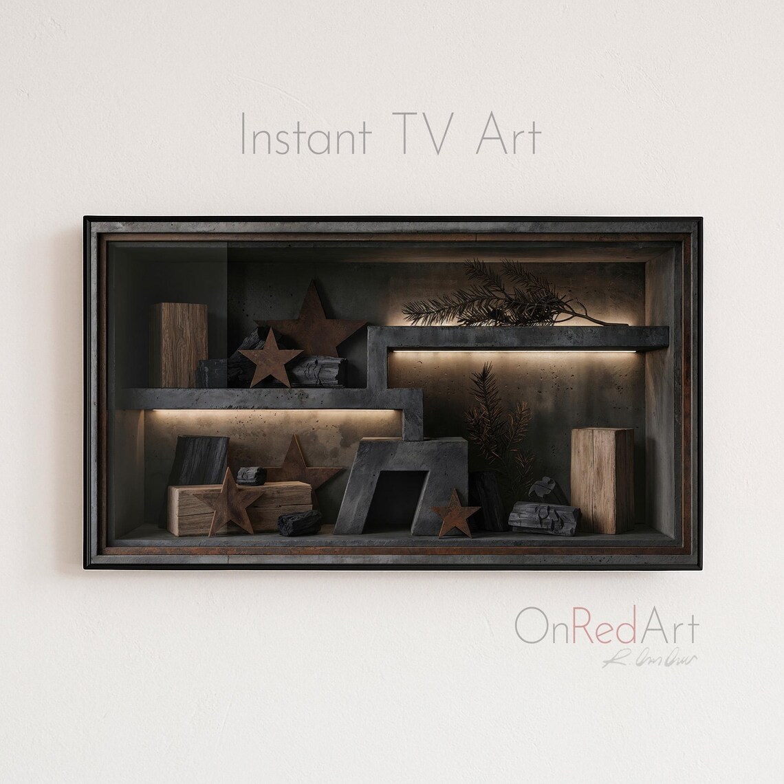 Rustic Wooden Stars Shadow Box Farmhouse Still Life Art Poster