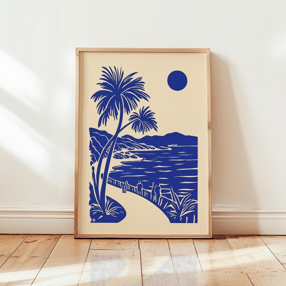 Saint Tropez Boardwalk Art Print Matisse Inspired Cobalt Blue Poster French Riviera Coastal Decor