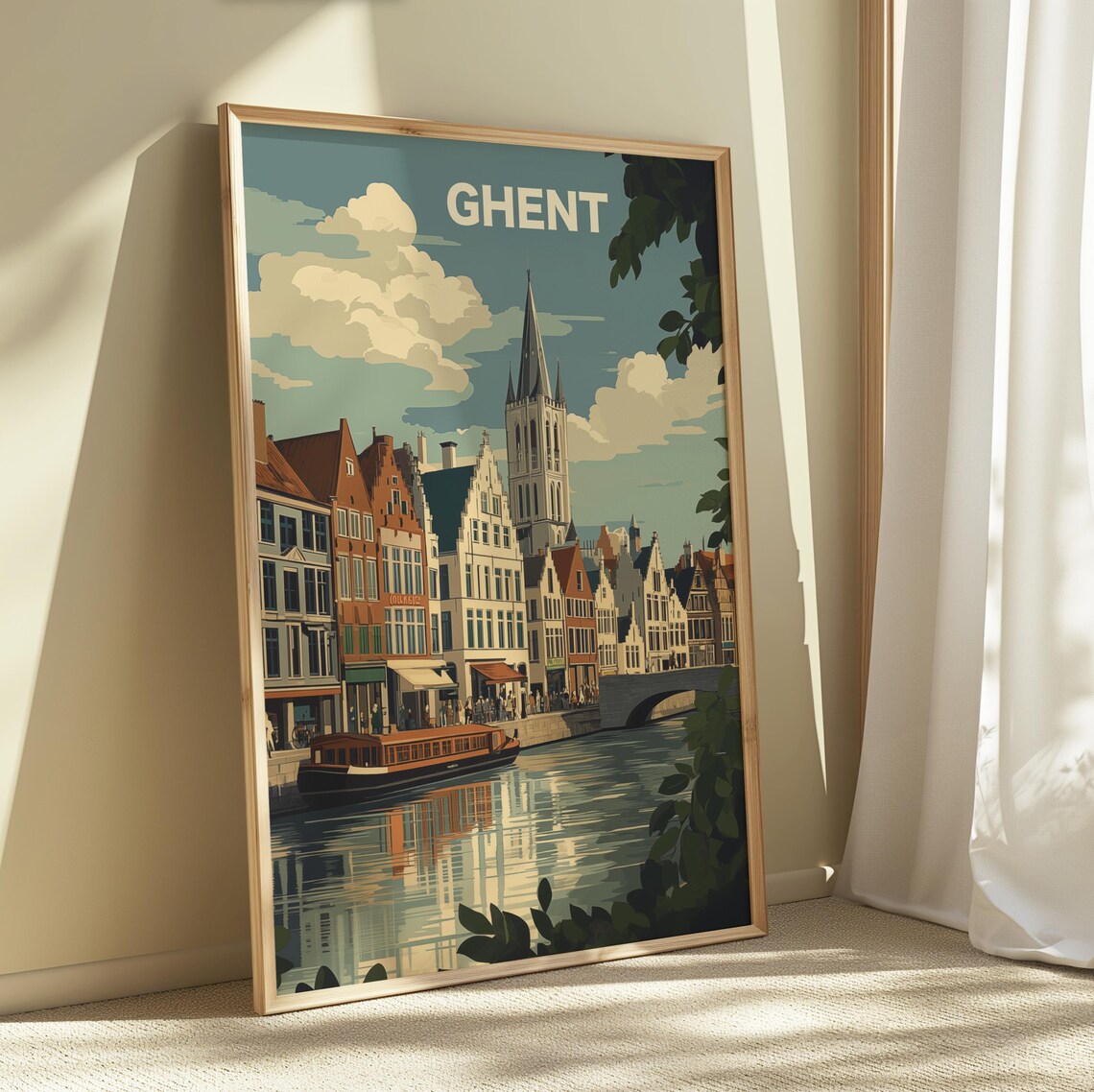 Ghent Belgium Historic Canal Boat Old Town Retro Travel Poster - Image 2
