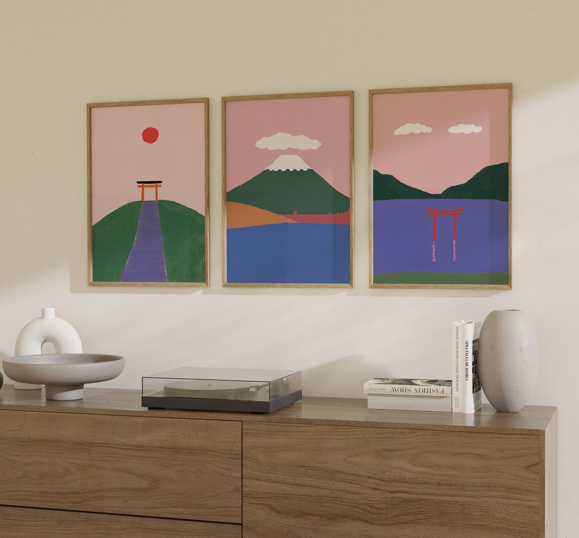 Nara Park Deer Minimalist Japanese Zen Art Poster Red Hill Lantern Scene - Image 2