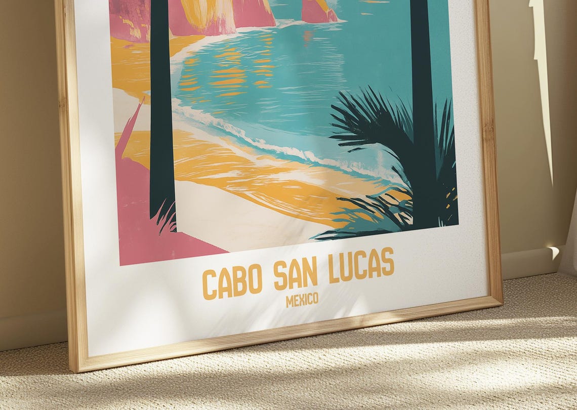 Cabo San Lucas Mexico El Arco Rocky Beach Palms Sunset Poster - Image 2