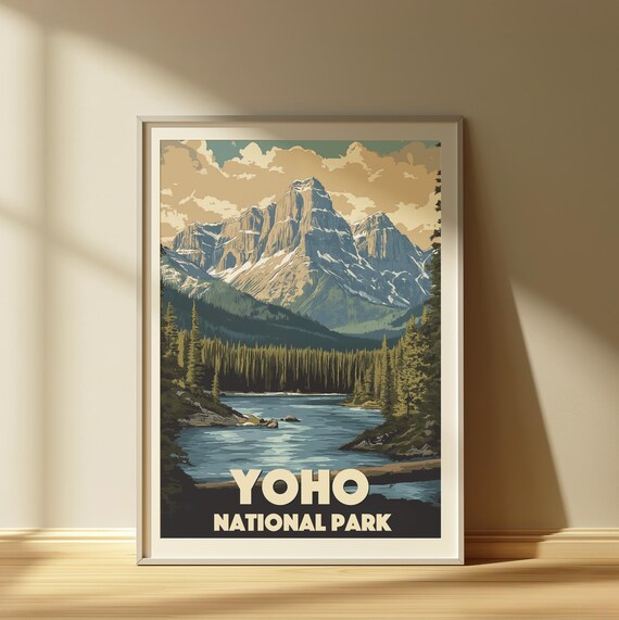 Yoho National Park Poster Vintage Canadian Rockies Wall Art Scenic Mountain Landscape Print Retro Wilderness Adventure Decor