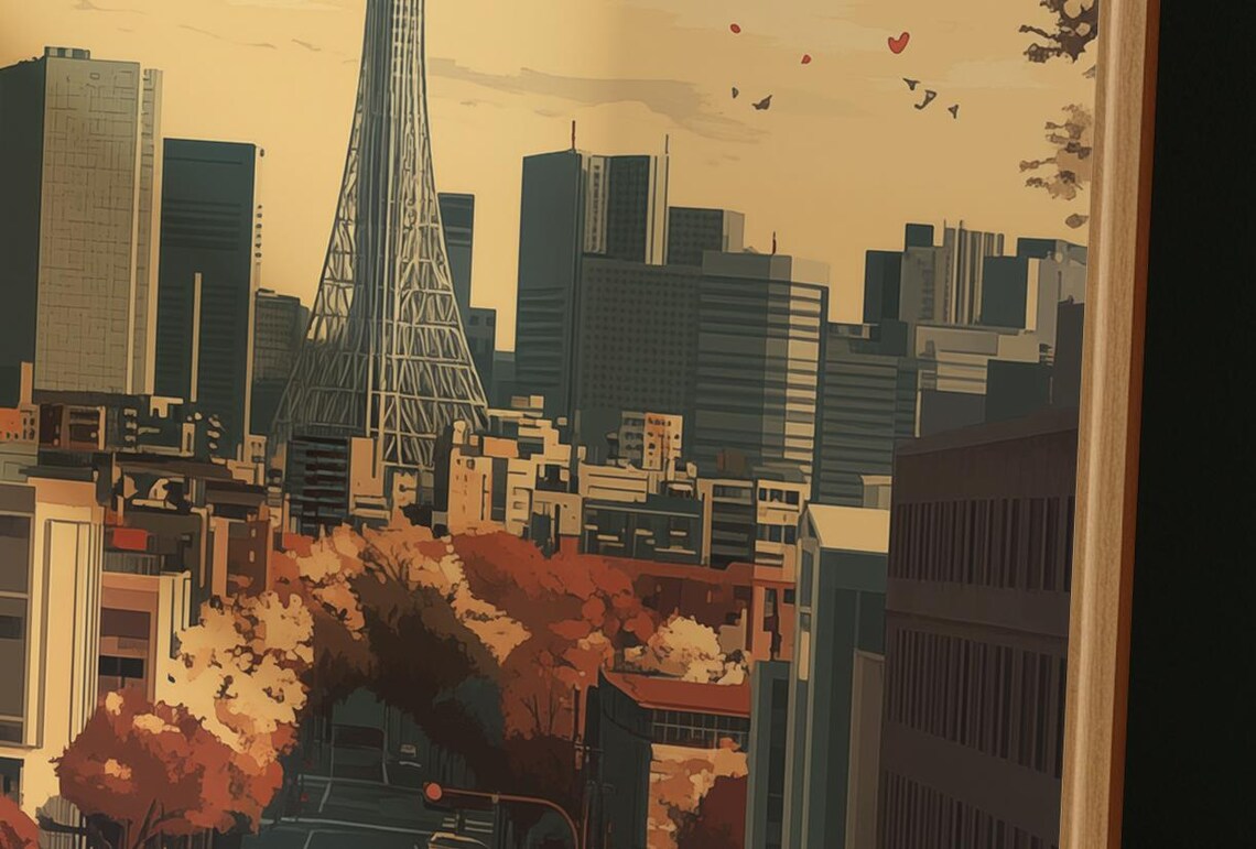 Tokyo Japan Skytree Autumn Street Cityscape Vintage Travel Poster - Image 3
