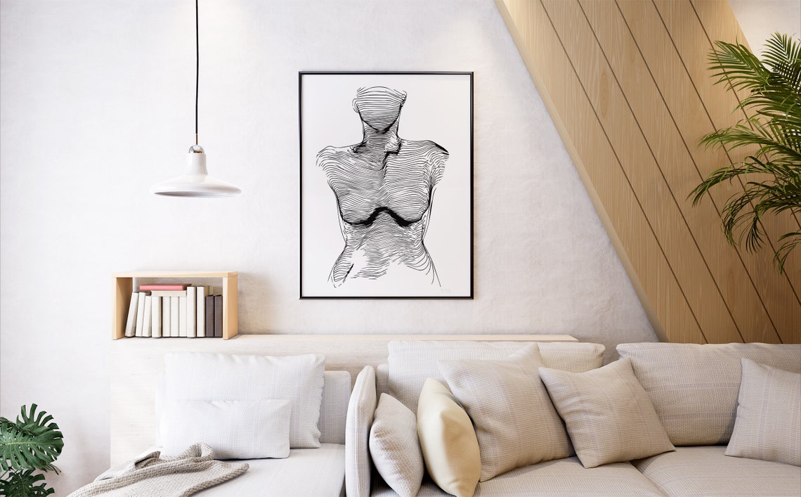 Female Torso Line Art Abstract Contour Body Ink Drawing Poster - Image 7