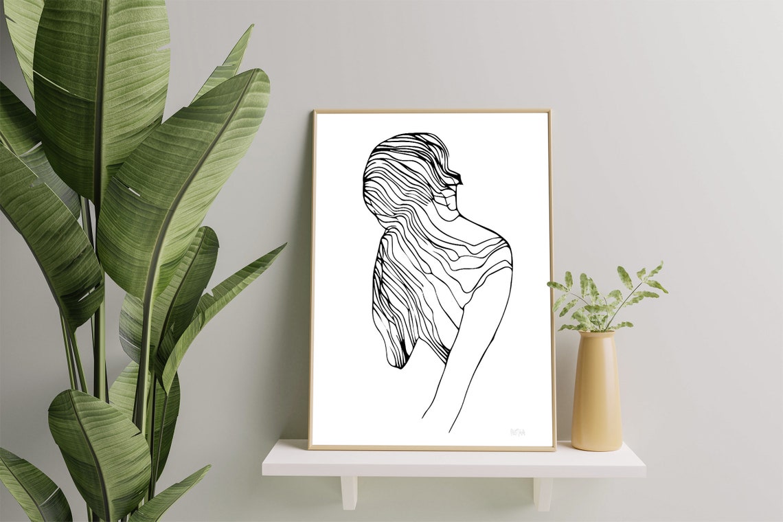 Minimalist Woman Line Art Back View Elegant Ink Drawing Poster - Image 3