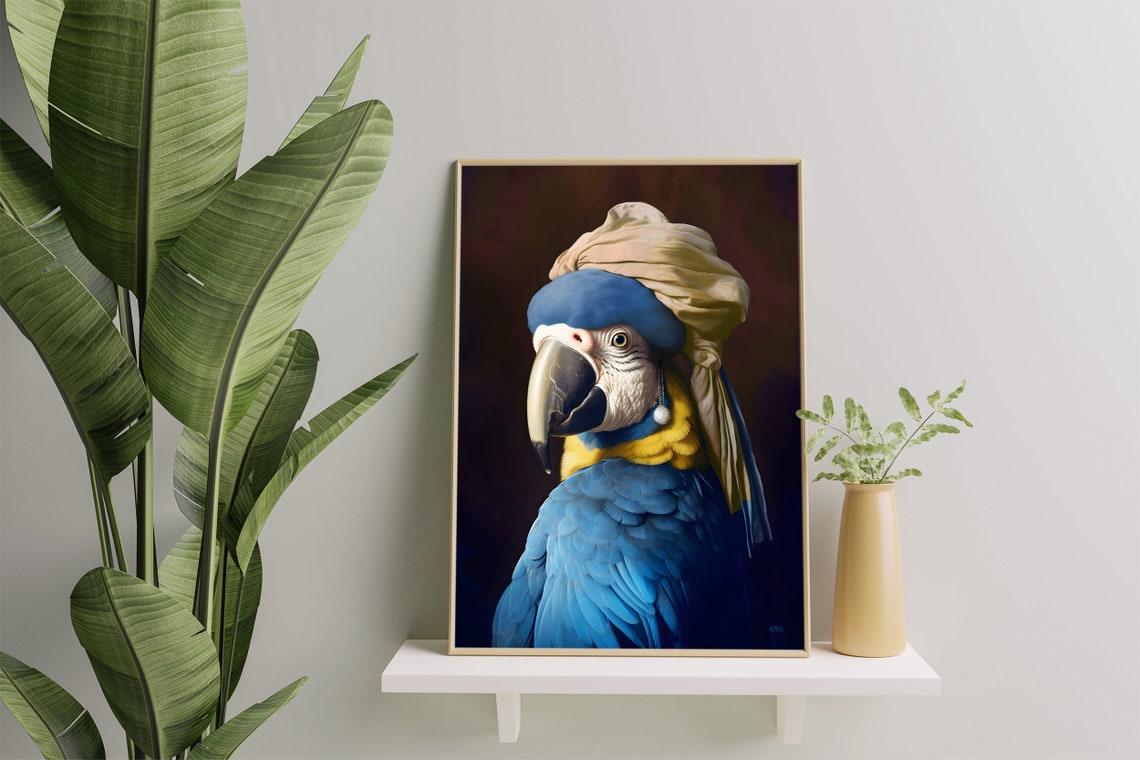 Parrot Bird Lover Funny Designed Baroque Style Nursery Home Dcor Portrait Johannes Vermeer Wall Artwork - Image 4