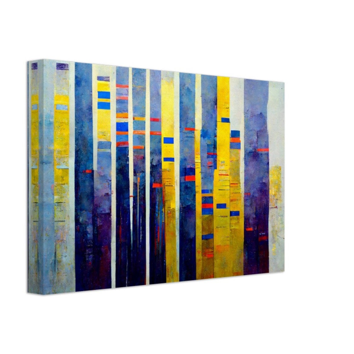 Abstract Blue and Yellow Vertical Stripe Oil Painting Poster - Image 4