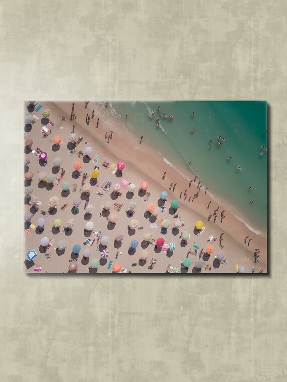 Aerial Beach Umbrella Crowd Turquoise Sea Summer Drone View Poster