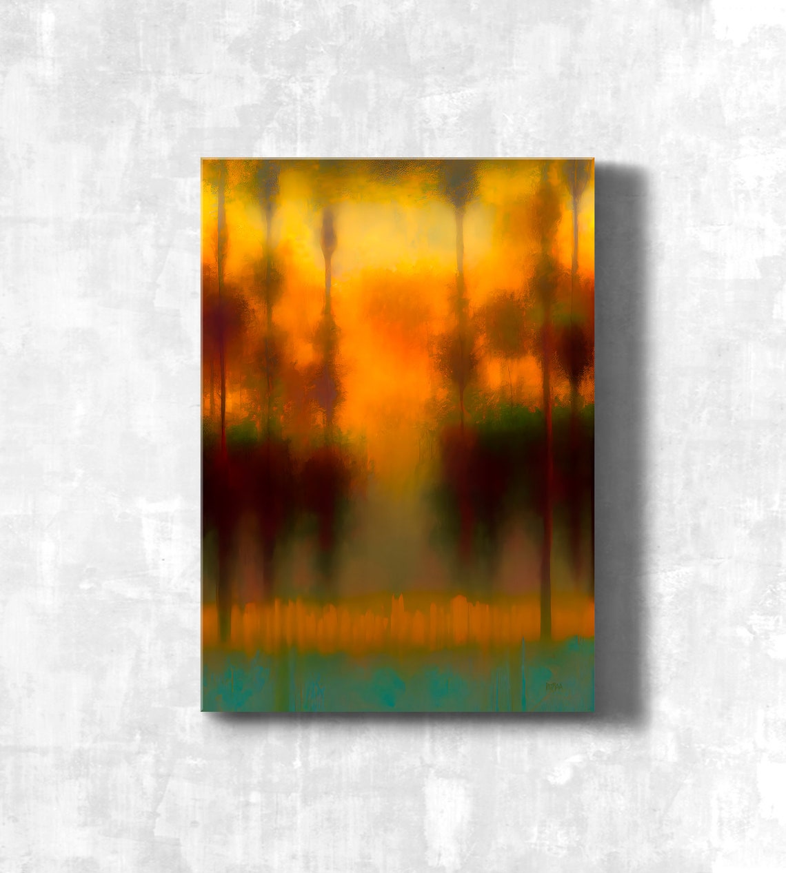 Blurred Forest Sunset Glow Abstract Warm Nature Painting Poster