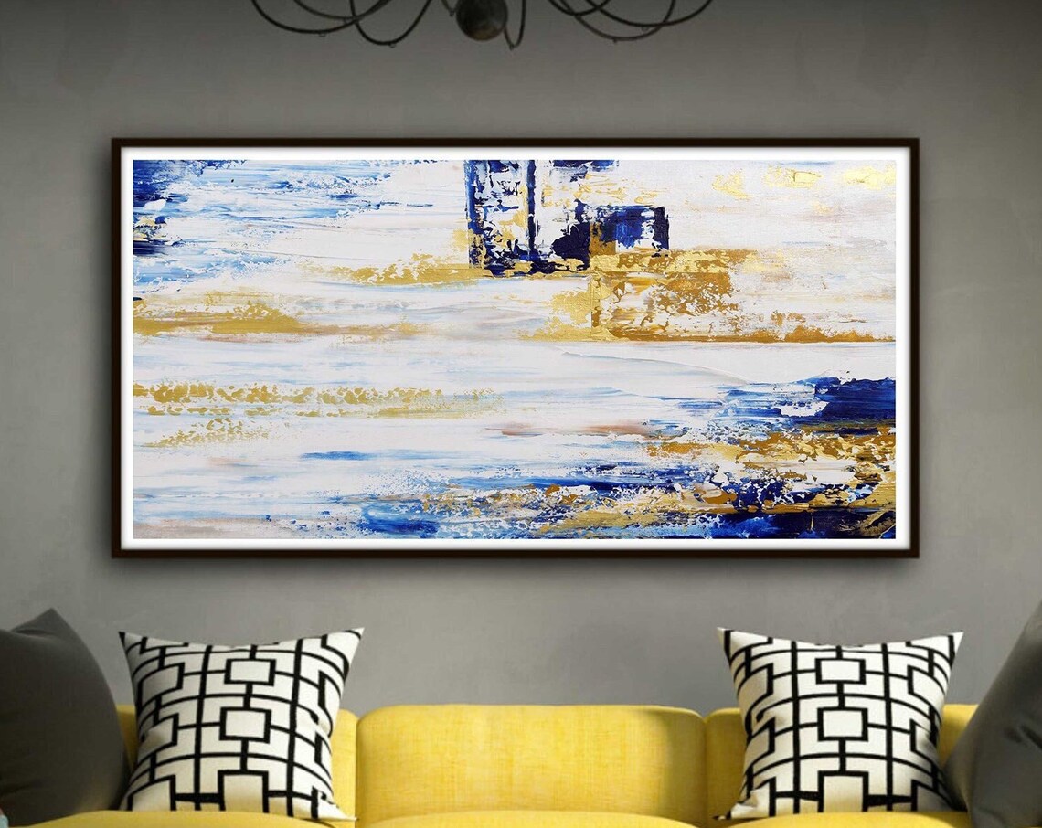 Blue Orange Modern Wall Art Print, Bedroom Decor