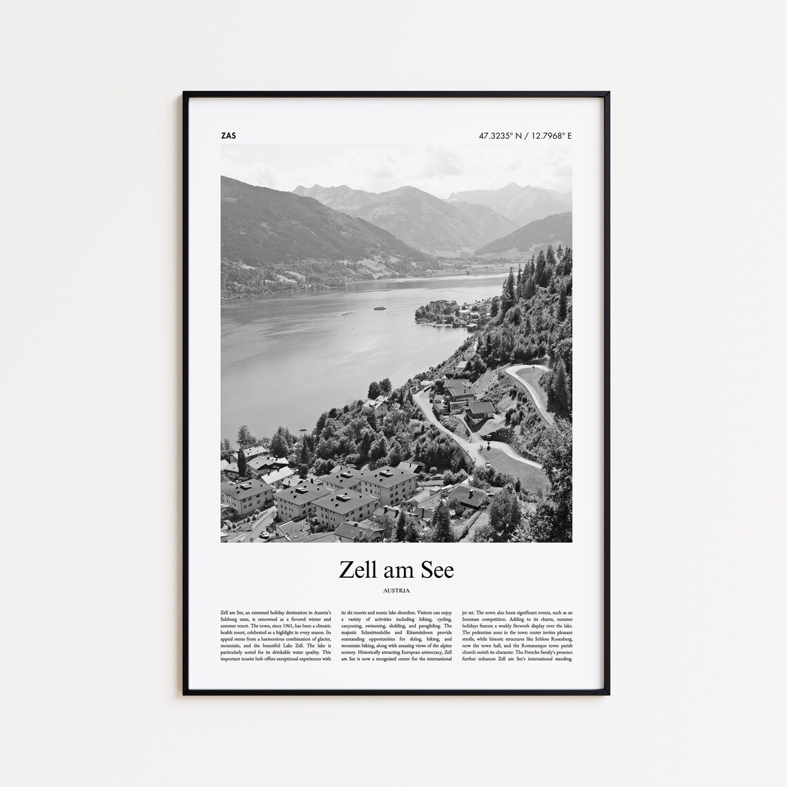 Zell am See Austria Black And White Alpine Lake Photo Poster