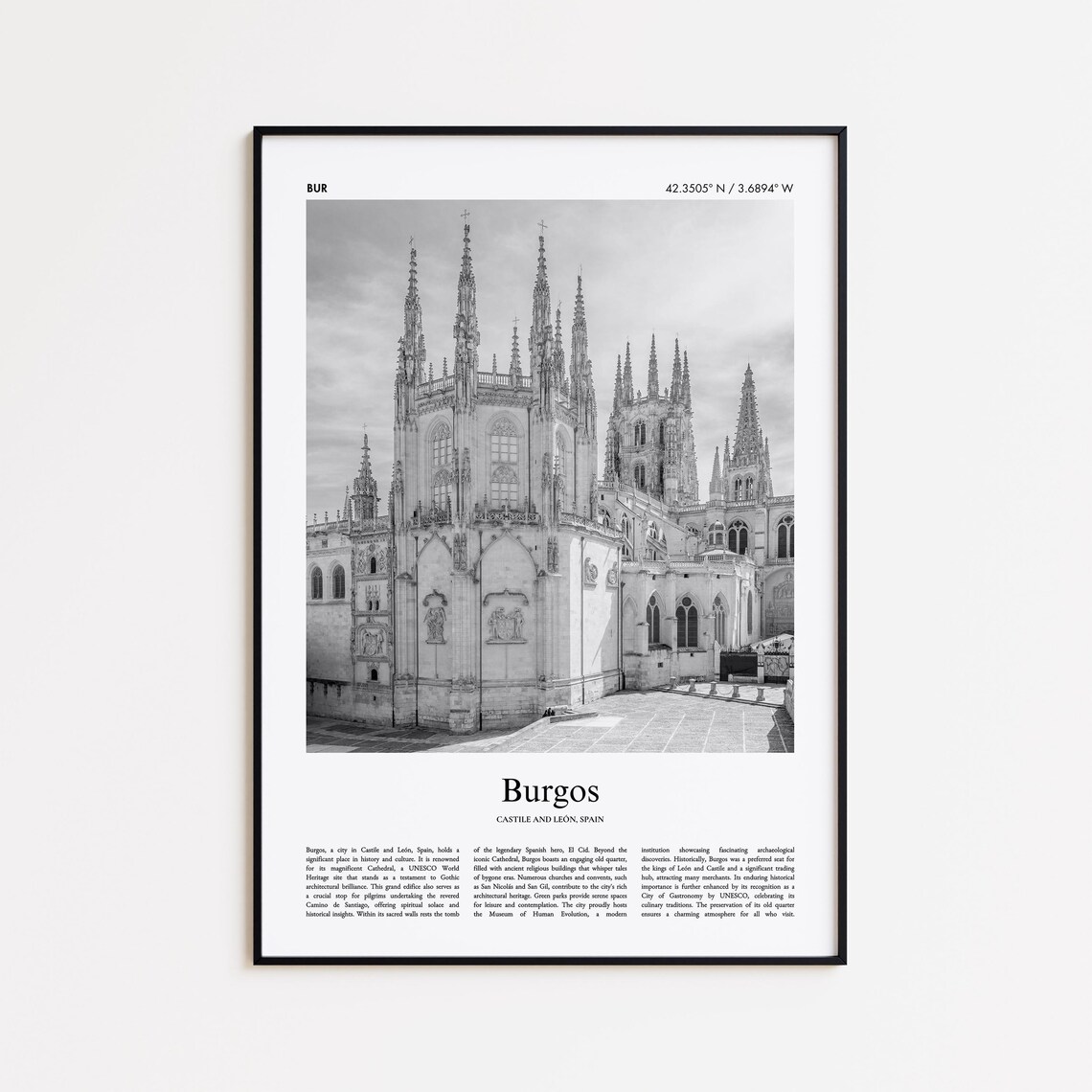 Burgos Spain Gothic Cathedral Black White Detail Photo Travel Poster