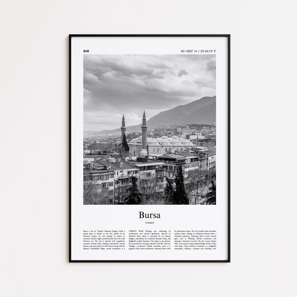 Bursa Turkey Black And White Uludag Mountain Old Town Photo Poster