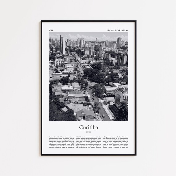 Curitiba Black And White Print Photo Poster Travel Gift Brazil Wall Art Minimal Home Decor