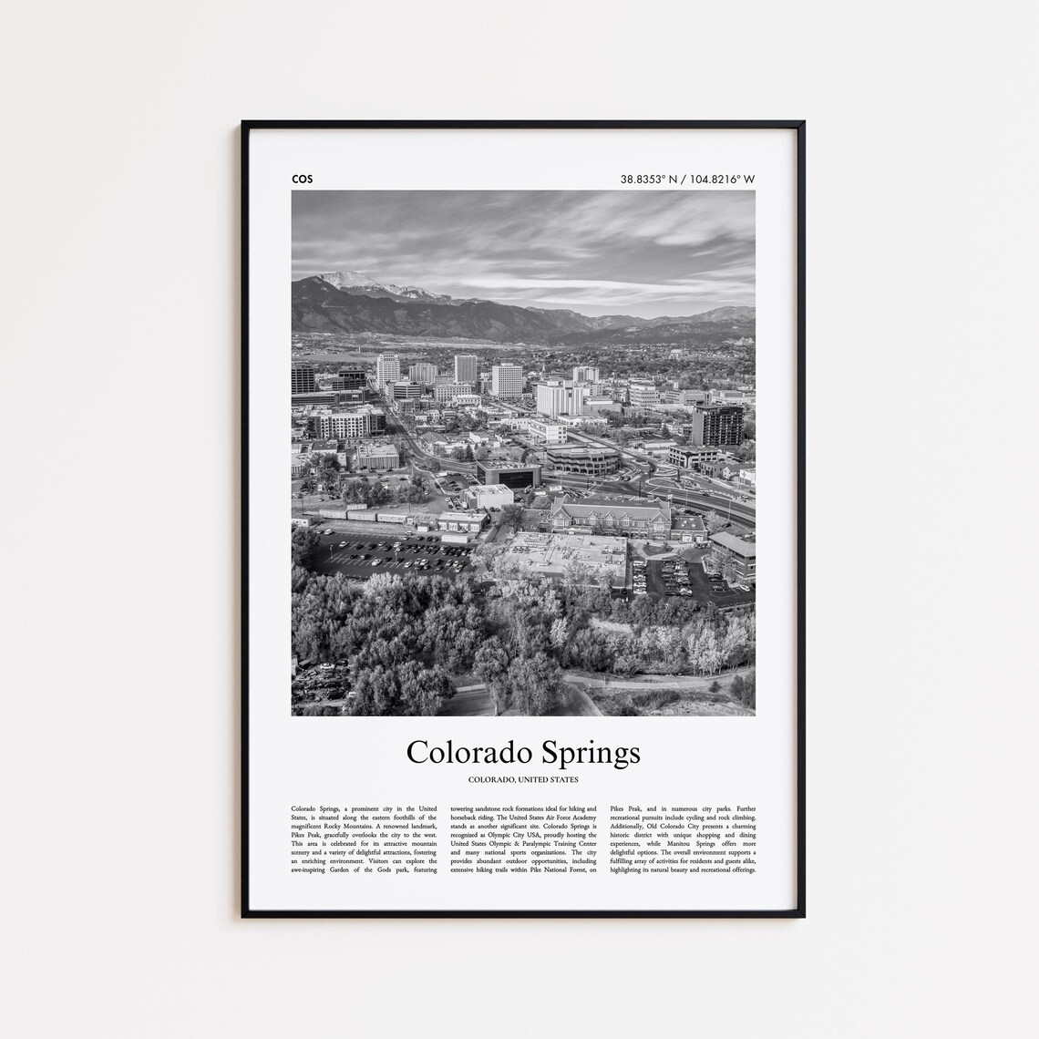 Colorado Springs Colorado Black and White Mountain City Photo Poster