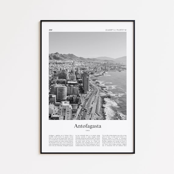 Antofagasta Chile Black and White Coastal City Travel Photography Poster
