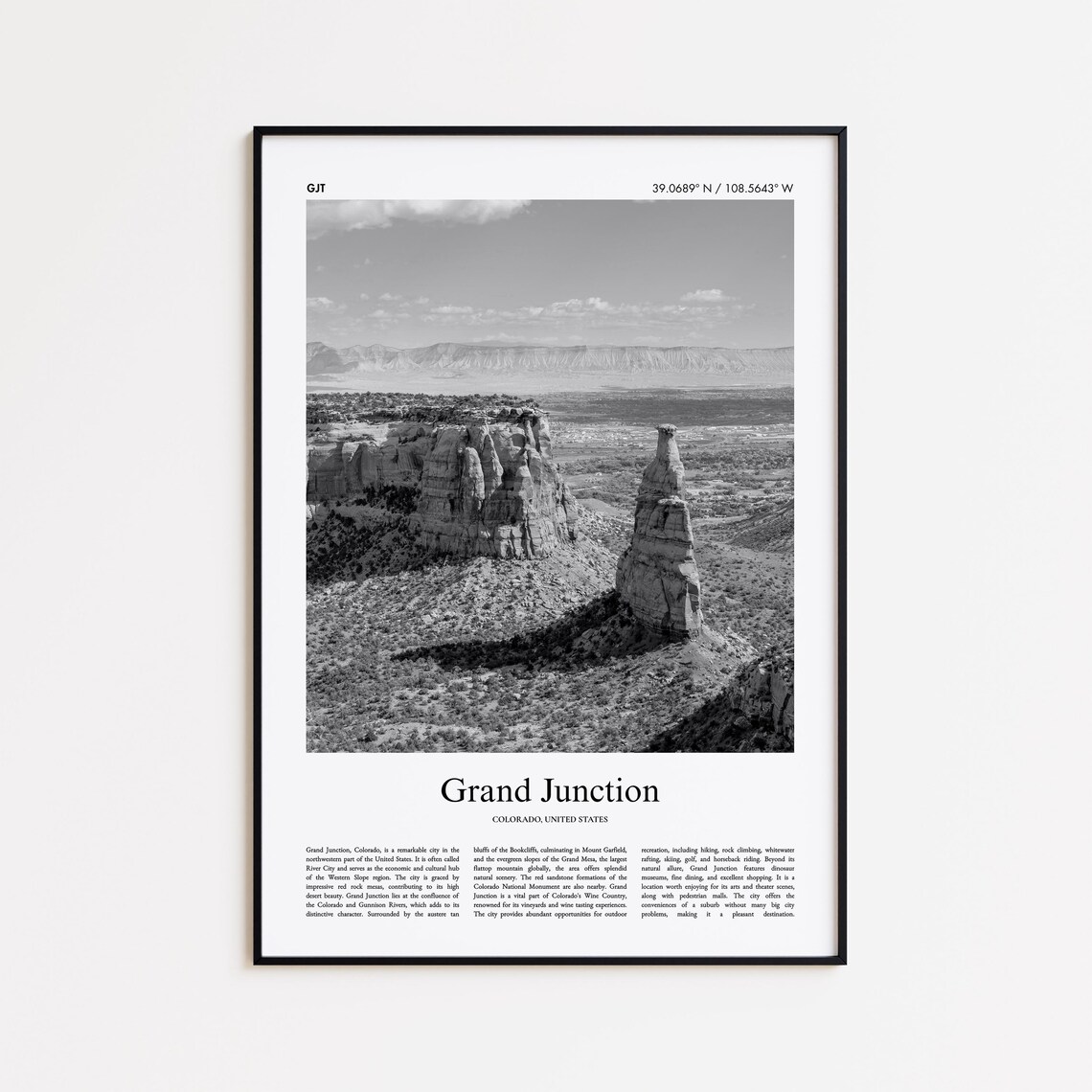 Grand Junction Colorado Black and White Desert Canyon Photo Print