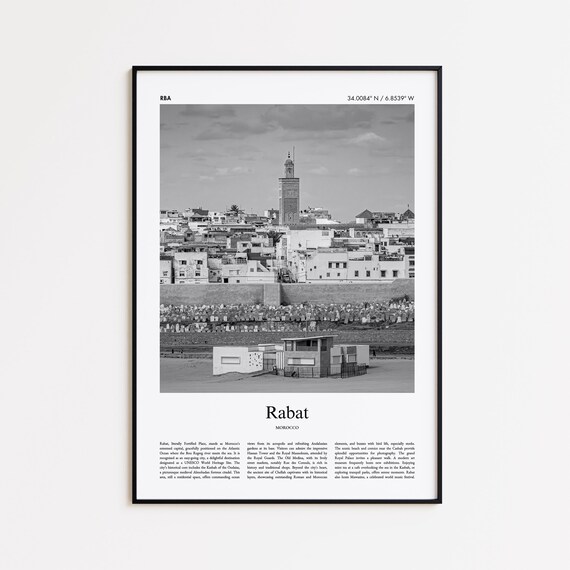 Rabat Morocco Hassan Tower Old City Black and White Travel Poster